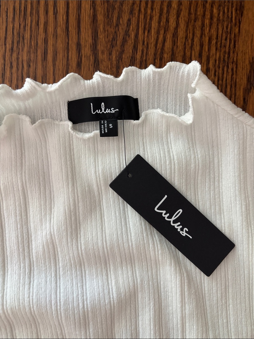 Lulus Charmed Vibes Ivory Ribbed Lettuce Edge Long Sleeve Top White - Size S - Picture 3 of 3